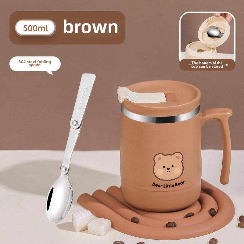 304 Stainless Steel Coffee Mug with Lid and Straw Spoon for Men and Women | Drinkware & Accessories