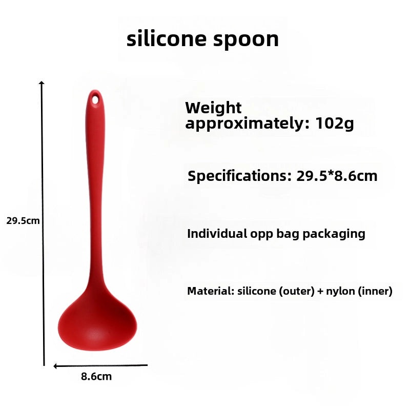 Food Grade Silicone Long Handle Soup Spoon High Temp Resistant Non-stick Cooking Pan Mini Porridge Spoon|Kitchen Utensils