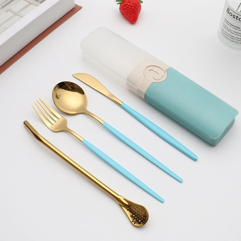 Retro Style Color Block Stainless Steel Fruit Spoon Knife Fork Set|Kitchen & Dining Cutlery Sets