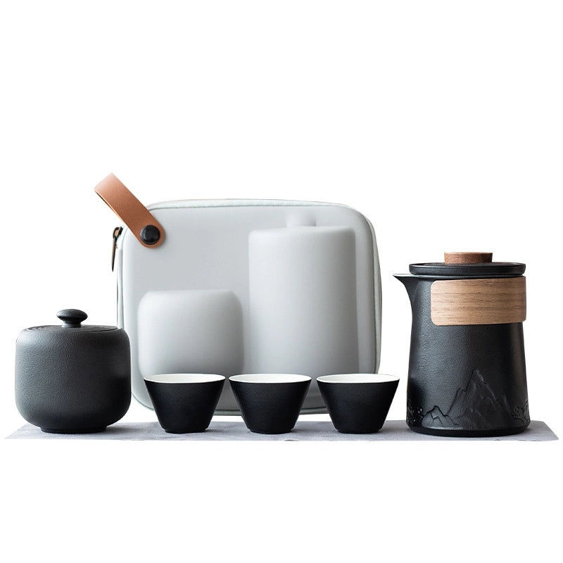 Portable Travel Tea Set | One Pot Three Cups | Complete Kung Fu Tea Set for Outdoor & Business Gift | Tea Accessories