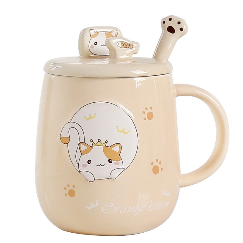 Creative Cat Mug with Lid and Spoon | Trendy Ceramic Coffee Cup for Office and Home | Cartoon Style Insulated Drinkware | Home & Kitchen