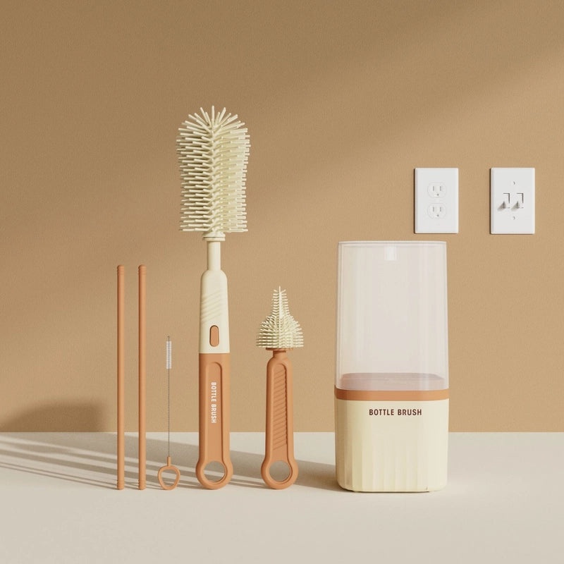 Multifunctional Portable Silicone Bottle and Pacifier Cleaning Brush with Straight Handle | Baby Feeding Accessories