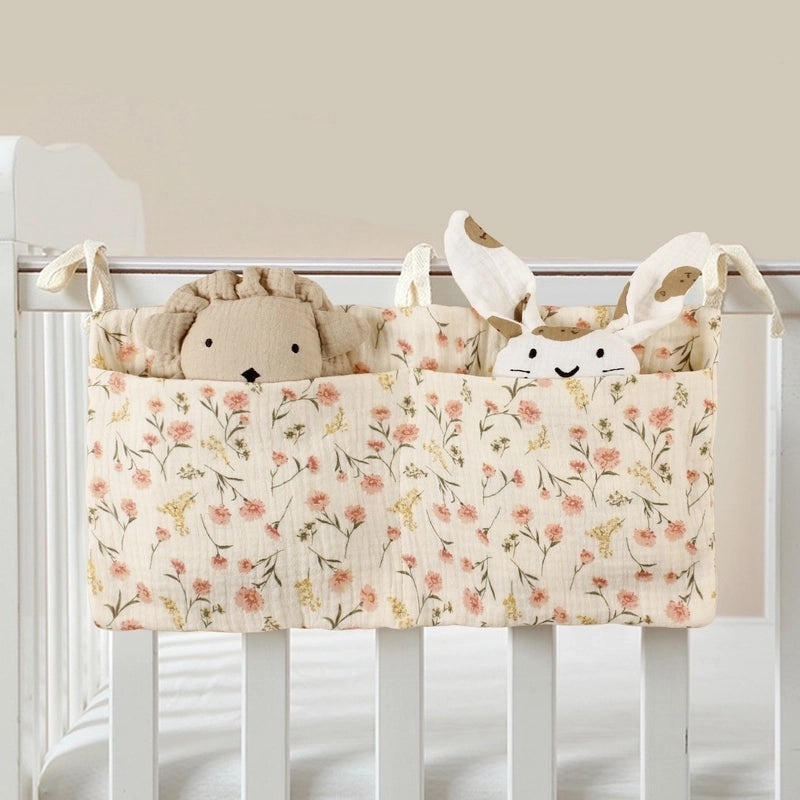 Pure Cotton Baby Bed Organizer with Double Pockets|Baby Storage & Diaper Bags