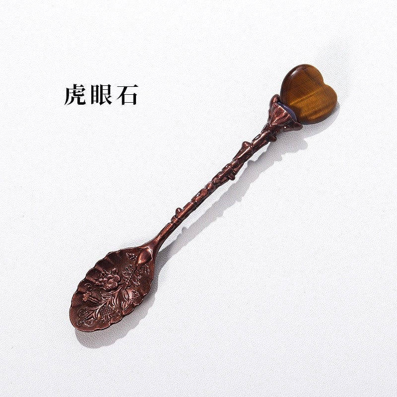 Natural Amethyst Flower Copper Spoon with Long Handle | Home Decor & Kitchen Accessories