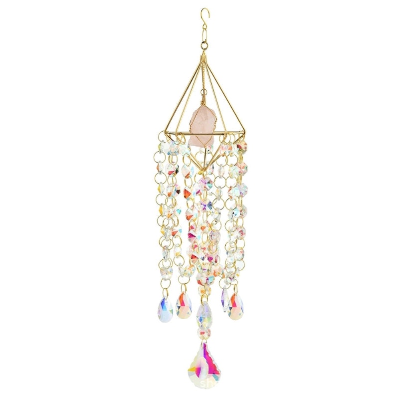 Minimalist Geometric Rose Quartz Crystal Suncatcher Wind Chime Wall Hanging|Home Decor