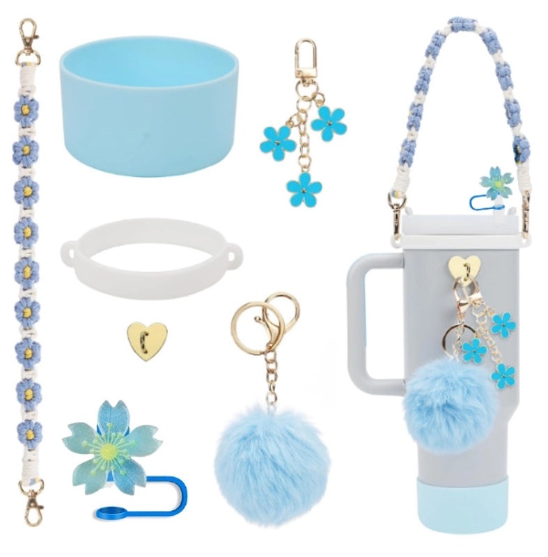 Adorable Geometric Plush Silica Gel Straw Charm Cup Pendant Set | Drink Accessories