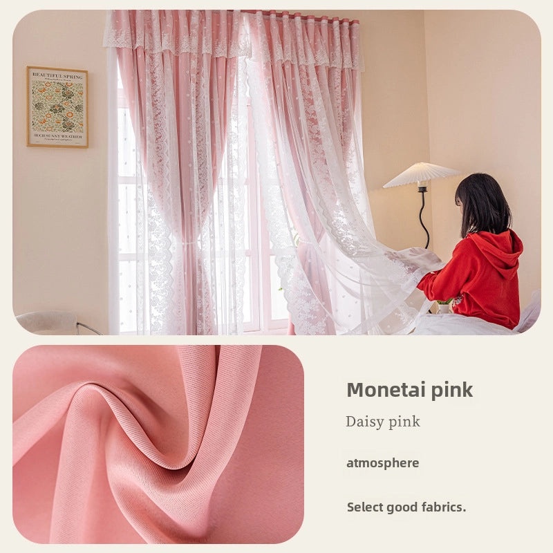 French Lace Hook & Loop Curtain Non-perforated Self-adhesive Bedroom Shading Net Red | Home Decor Curtains