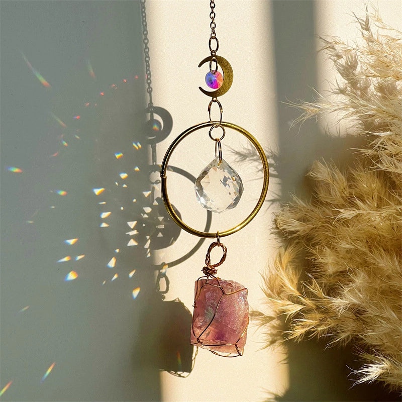 Minimalist Geometric Moon Crystal Suncatcher Wind Chime | Home Decor
