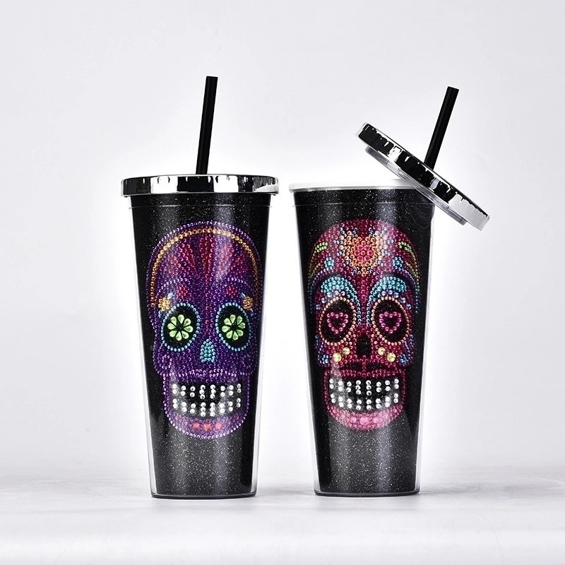 Creative Double-layer Plastic Straw Cup with Halloween Skull Design Large Capacity Drinkware|Halloween Drinkware
