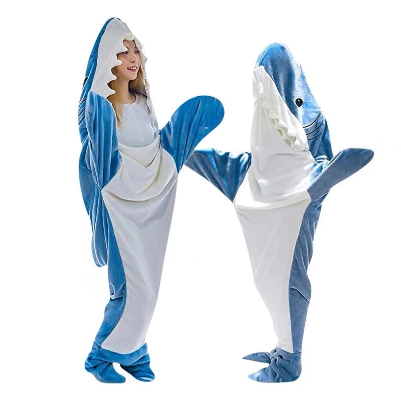 Shark Furry Hoodie Sleeping Bag Warm Flannel Thick Nightgown Loose Jumpsuit Lazy Blanket | Home & Living