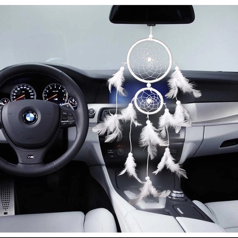 Double-ring Dreamcatcher Car Pendant with Satin Lines and Feathers for Home Wall Decoration|Car Accessories