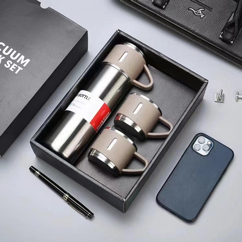 Stainless Steel Thermos Cup Set with 3 Lids in Gift Box | Business Gifts