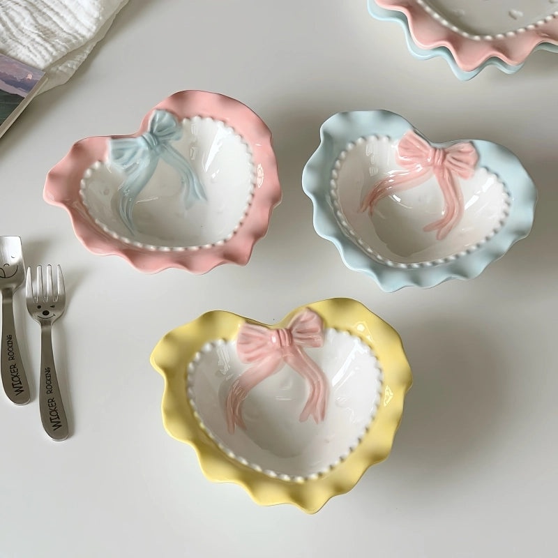Adorable Red Heart Bow Porcelain Plate Single Piece|Kitchen & Dining