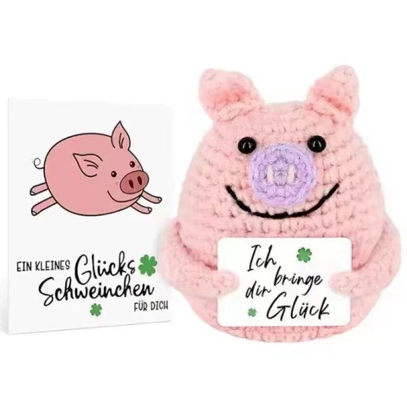 Handmade Pink Wool Crochet Pig Doll Cute Knitted Animal Toy Stress Relief Gift|Handmade Toys & Dolls