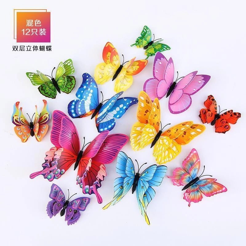 3D Butterfly Wall Stickers with Glue Imitation Decorative Fridge Magnets for Wedding Home Decor|Home Decor & Wall Art