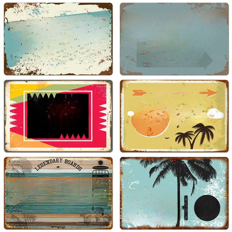 Beach Vintage Tin Sign Coffee Shop Wall Art Home Decor Frameless Hanging Painting|Home Decor