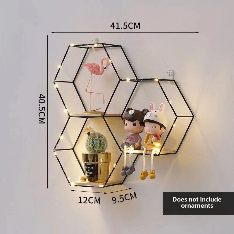 Wrought Iron Nordic Hexagon Wall Shelf Decorative Hanging for Home Bedroom Dining Room|Home Decor Wall Art
