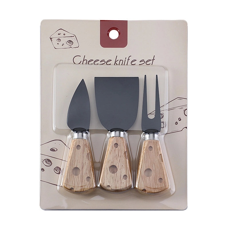 Rubber Handle Wooden Cheese Knife Set with Cardboard Packaging | Kitchen & Dining Cutlery Sets