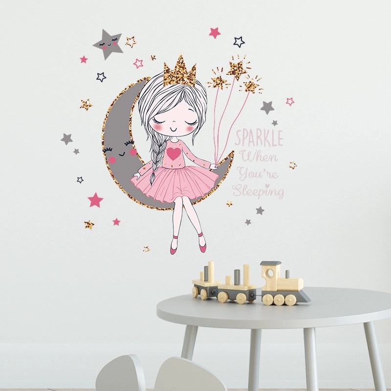 Chic Little Princess Moon Girl Decorative Wall Decals for Kids Room|Home Decor Wall Stickers