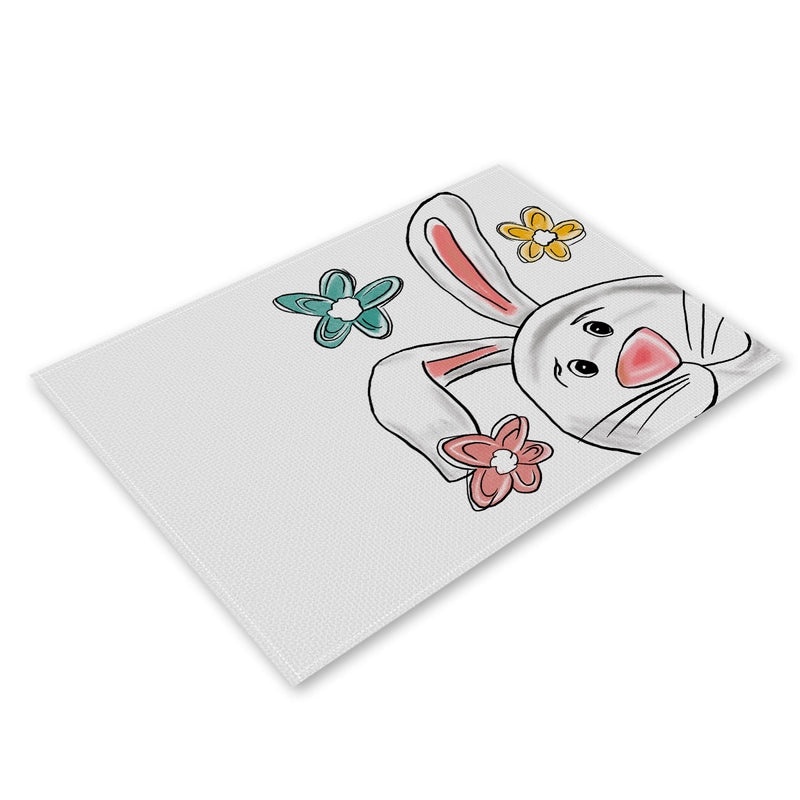 Adorable Rabbit and Heart Letter Linen Placemat for Dining Table Decor|Home Decor and Kitchen Accessories