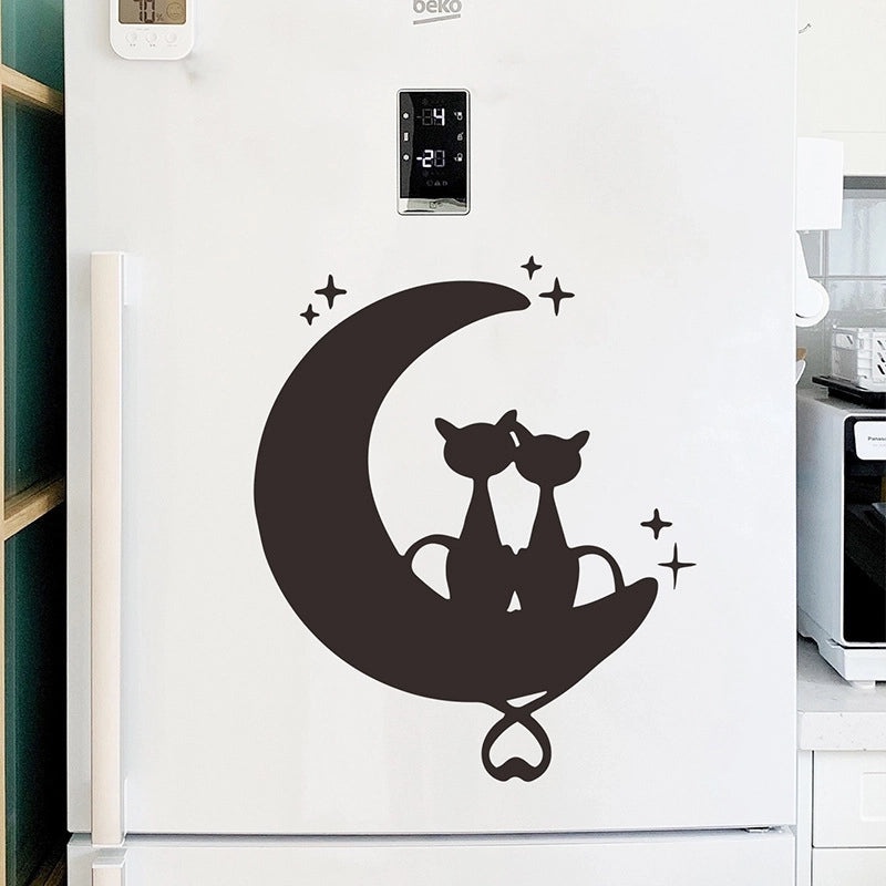 Minimalist Moon and Cat Wall Decals for Bedroom and Porch | Home Decor Wall Stickers