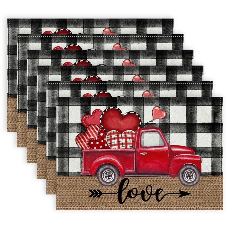 Elegant Red Heart Linen Placemat for Valentine's Day | Home & Living Tableware