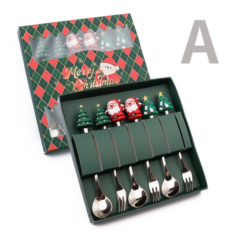 Christmas Holiday Stainless Steel Tableware with Cute Santa Tree Star Design PVC Handle | Kitchen & Dining