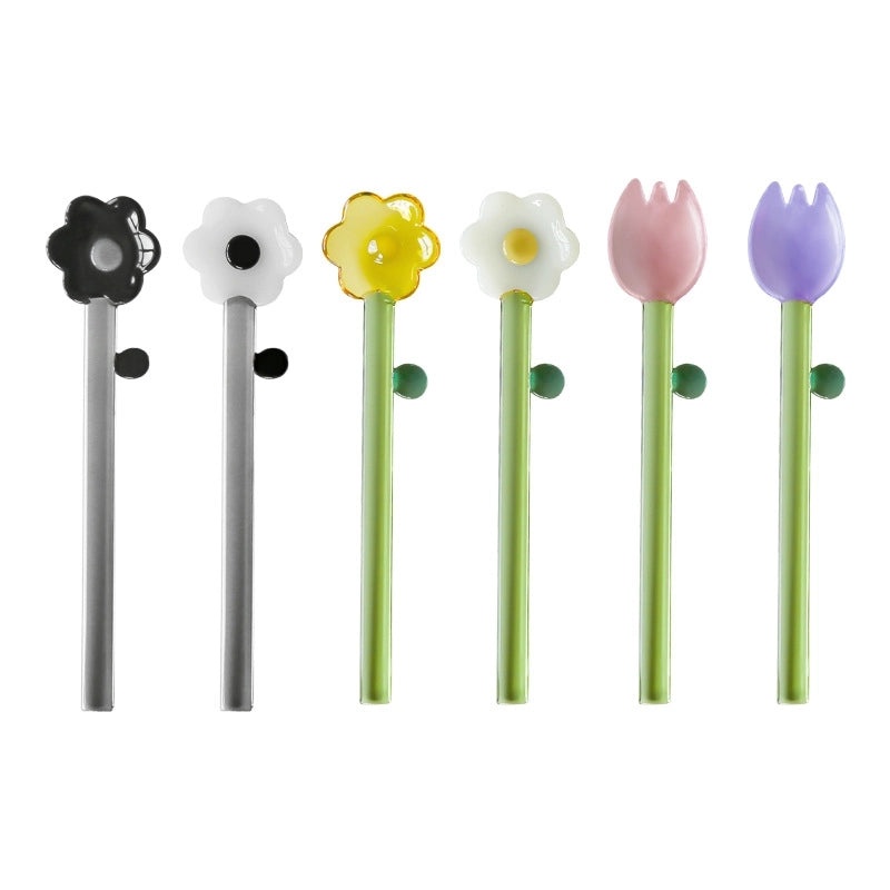 Elegant Single Color Floral Glass Stirring Rod|Kitchen Accessories
