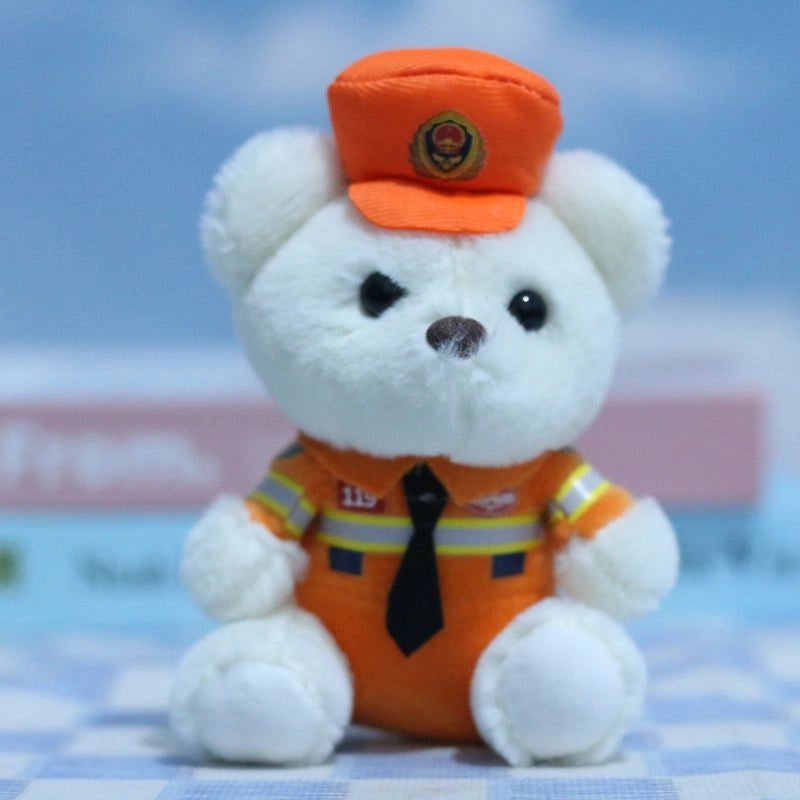 Adorable Traffic Police Bear Keychain Plush Toy Cute Firefighter Doll Bag Hanging Accessory|Keychains & Bag Charms
