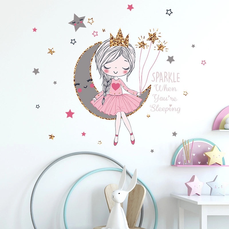 Chic Little Princess Moon Girl Decorative Wall Decals for Kids Room|Home Decor Wall Stickers