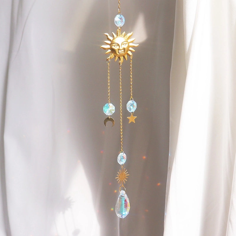 Minimalist Sun Star Moon Crystal Metal Suncatcher Wind Chime | Home Decor Wall Art