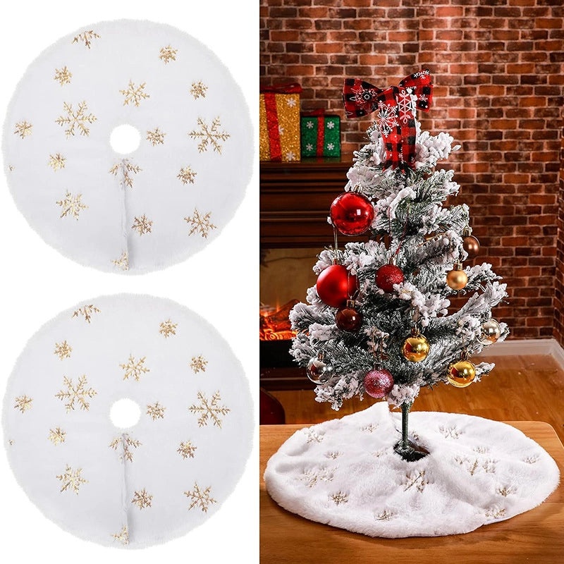 Embroidered Snowflake Christmas Tree Skirt 38cm Holiday Home Decor Warm Festive Tree Base Cover|Christmas Decorations