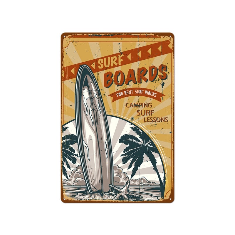 Beach Vintage Tin Sign Coffee Shop Wall Art Home Decor Frameless Hanging Painting|Home Decor