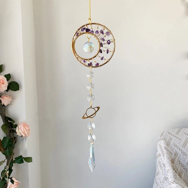 Nordic Geometric Round Crystal Suncatcher Wind Chime Decorative Wall Hanging|Home Decor