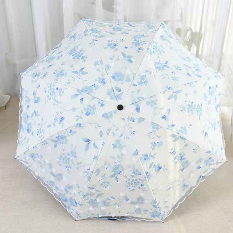 Goddess Princess Double Layer Lace Foldable Umbrella for Women | Sun & Rain Protection | Black Sunshade Umbrellas | Women's Accessories