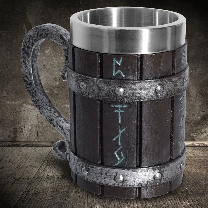 Creative Viking Stainless Steel Beer Mug Large Resin Handle | Drinkware & Bar Accessories