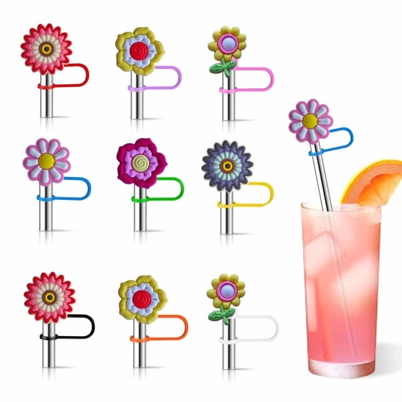 Adorable Floral PVC Straw Cap for Drinks 1 Piece | Drink Accessories