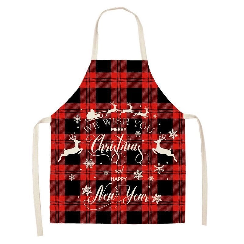 Christmas Santa Claus Stripe Snowflake Linen Apron Holiday Kitchen Accessory|Kitchen & Dining