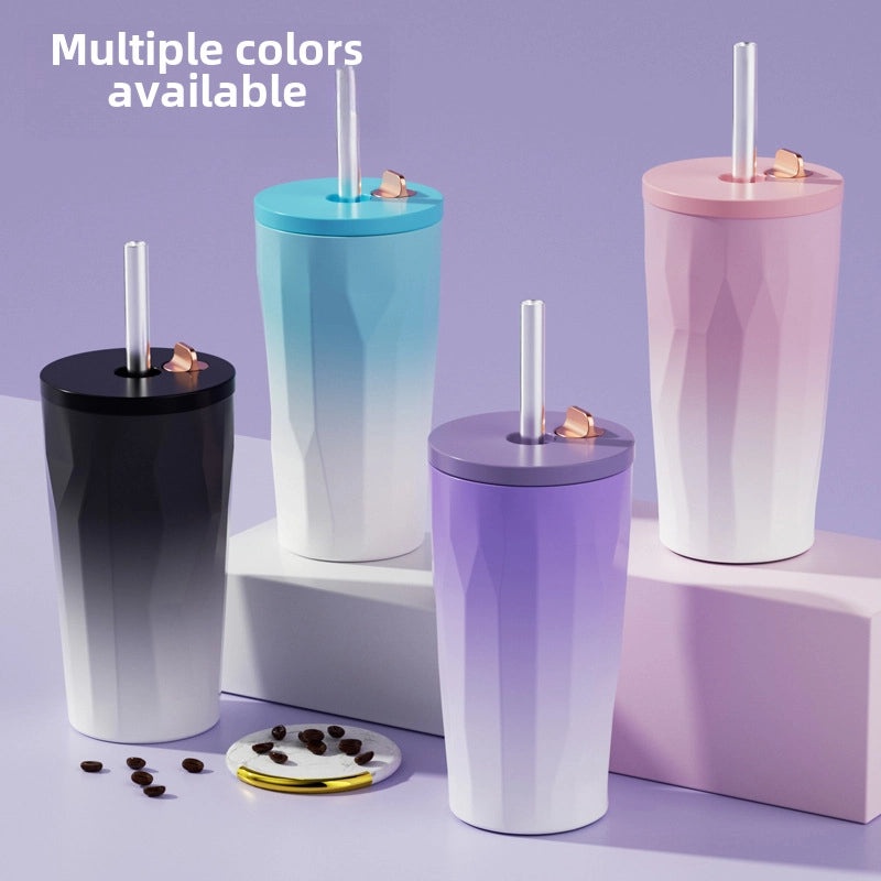 Trendy Portable Insulated Coffee Cup with Suction Straw, Perfect Gift for Cold Coffee Lovers|Drinkware & Accessories