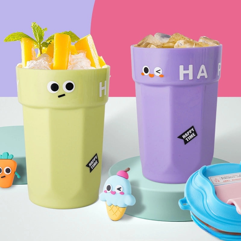 Cartoon Plastic Coffee Cup for Girls | High Color Value, Heat Resistant, Drop-proof, Portable, Custom Logo Printing | Drinkware