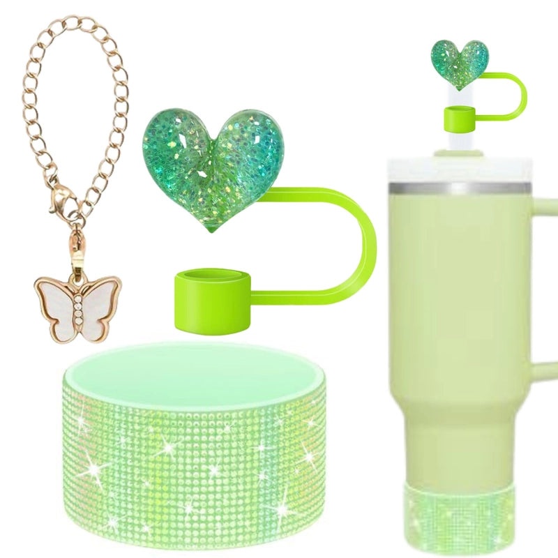 Red Heart Butterfly Silicone Straw Caps 3pcs Set | Drinkware Accessories