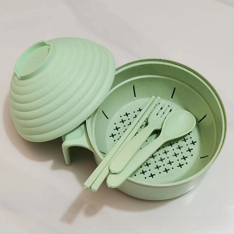 日式麦秸方便面碗带盖筷子套装|餐具厨房用品