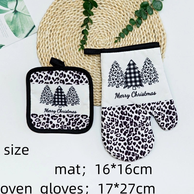 Heat Resistant Polyester Gloves with Modern Santa Claus Design|Christmas Accessories