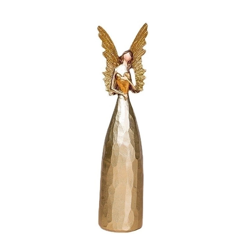 Golden Heart Angel Statue Resin Ornament | Home Decor & Collectibles
