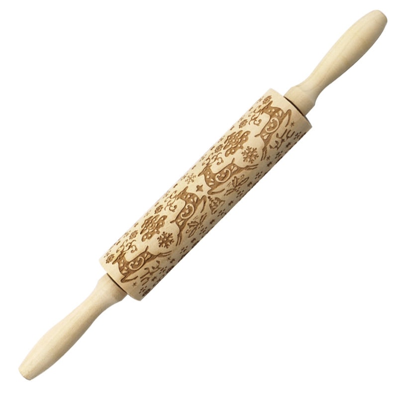 Christmas Elk Cartoon Rolling Pin Ethnic Style Theaceae Muhe | Kitchen Utensils & Baking Tools
