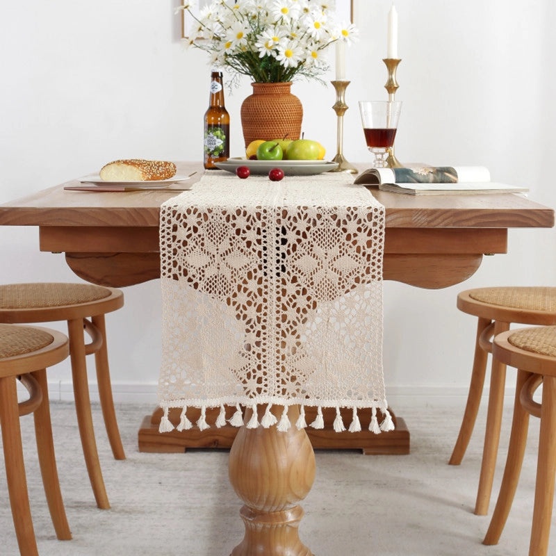 Retro Floral Crochet Tassel Table Flag for Tea Table Decoration | Home Decor & Table Linens