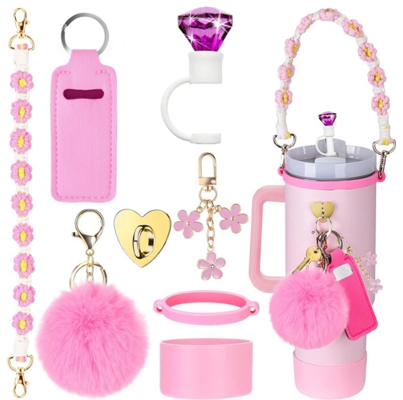 Adorable Geometric Plush Silica Gel Straw Charm Cup Pendant Set | Drink Accessories