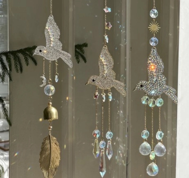 Rustic Bird Design Crystal Wind Chime for Home Decor|Outdoor & Garden Accessories