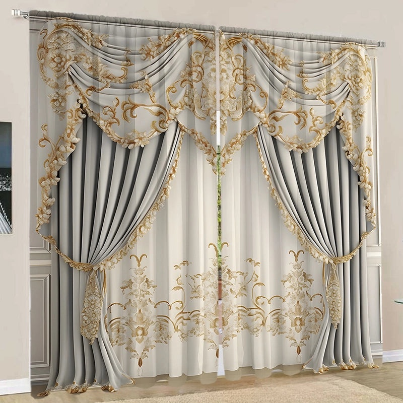 2PCS Floral Pattern 3D Digital Print Curtains | Home Decor Curtains