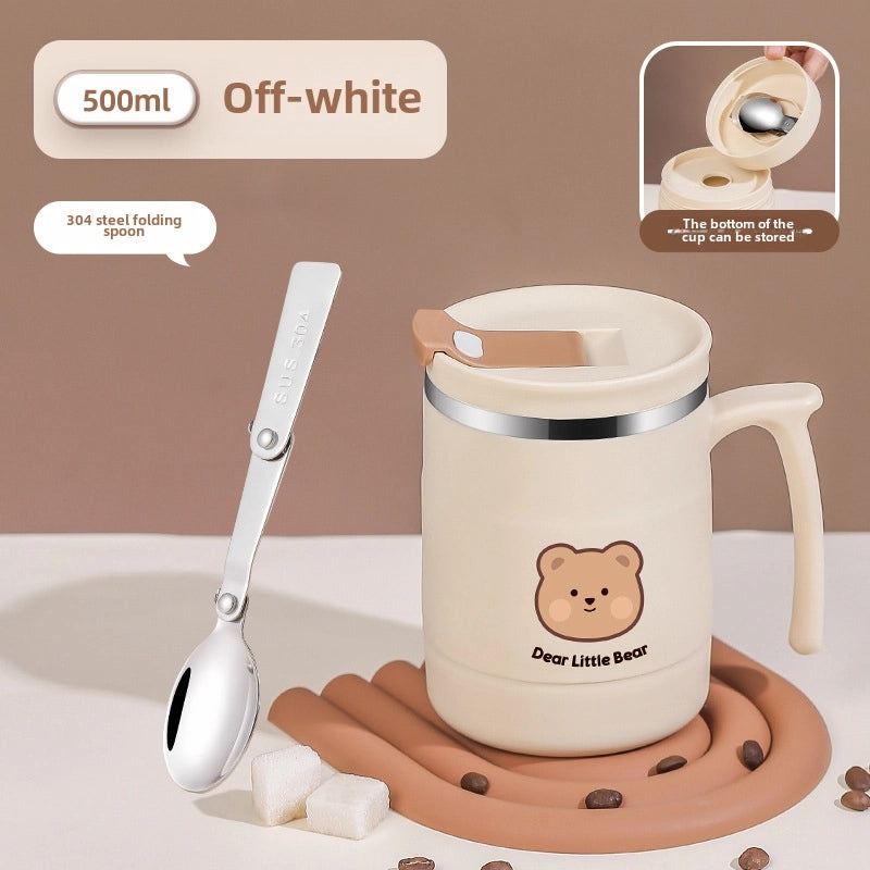 304 Stainless Steel Coffee Mug with Lid and Straw Spoon for Men and Women | Drinkware & Accessories